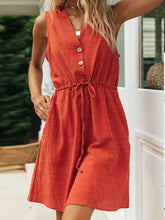 Pure Casual V neck Long sleeve Fastener Lacing Sleeveless Shift Dresses